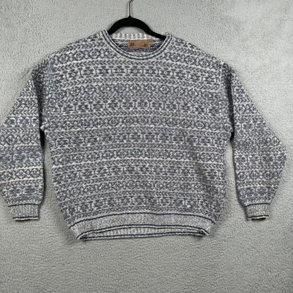 VTG Shenandoah Fair Isle Sweater‎ Women's Large Blue White Nordic Knit 90s USA